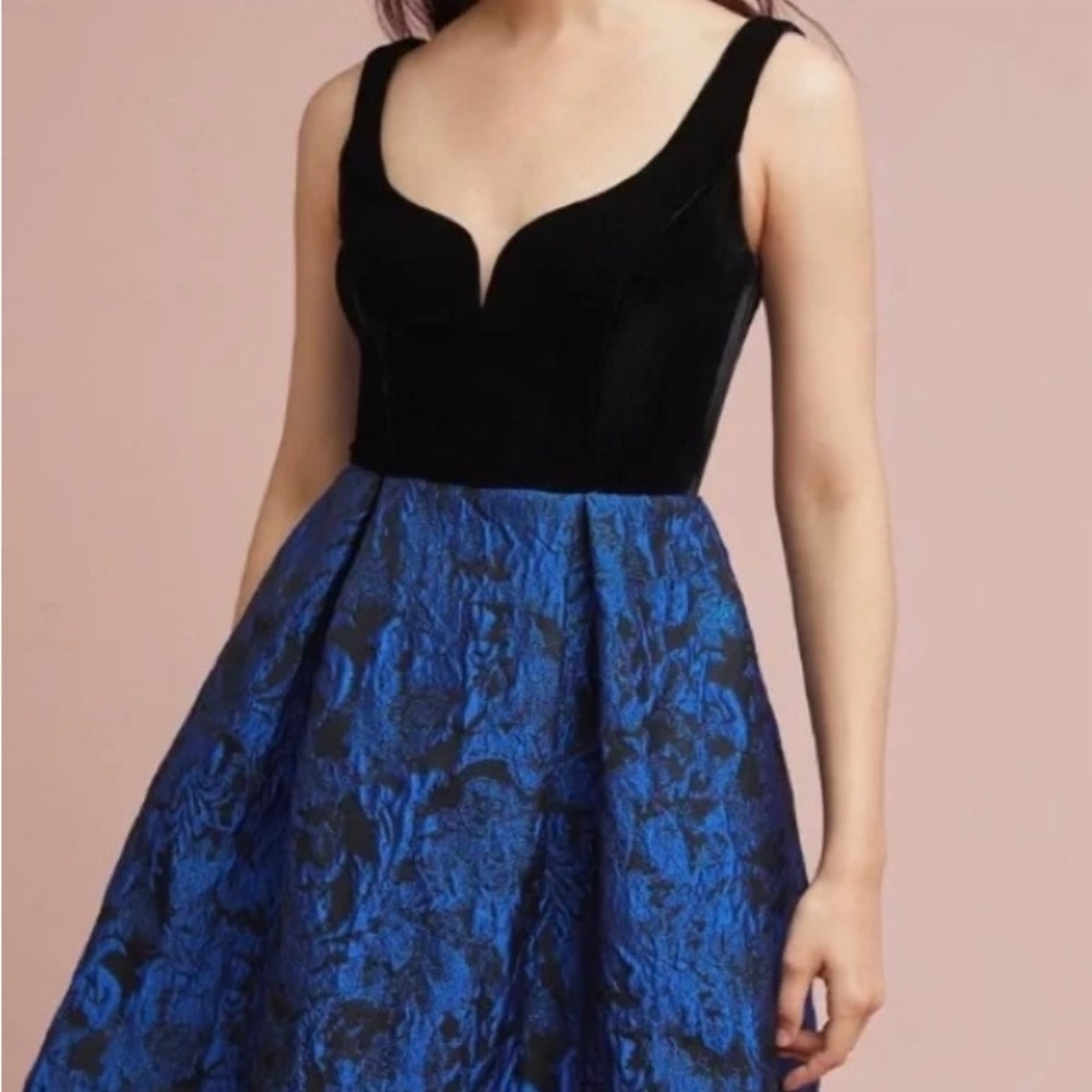 Anthropologie Donna Morgan black and blue velvet dress